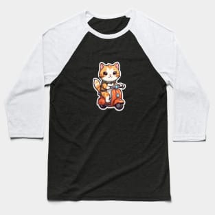 Cute cartoon cat on a scooter Baseball T-Shirt